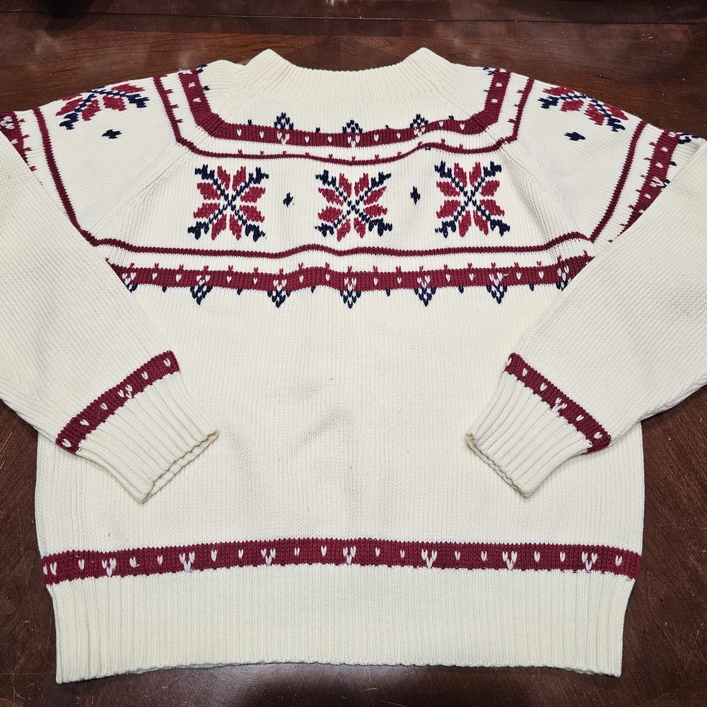 Vintage Richman Brothers Cream Blue & Red Crewneck Sweater Nordic Snowflake MED